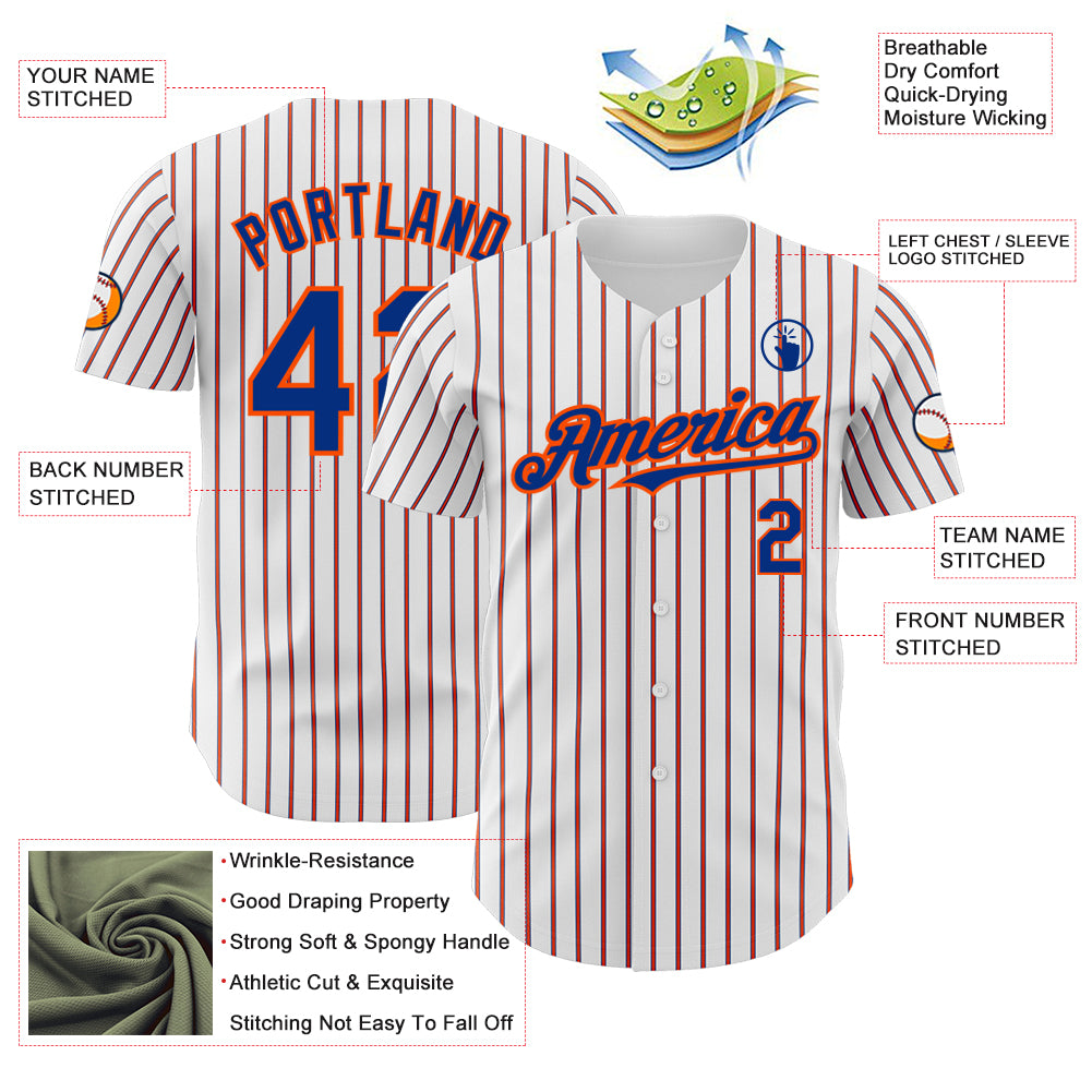 Custom White (Royal Orange Pinstripe) Orange-Royal Authentic Baseball Jersey - Sky-Custom