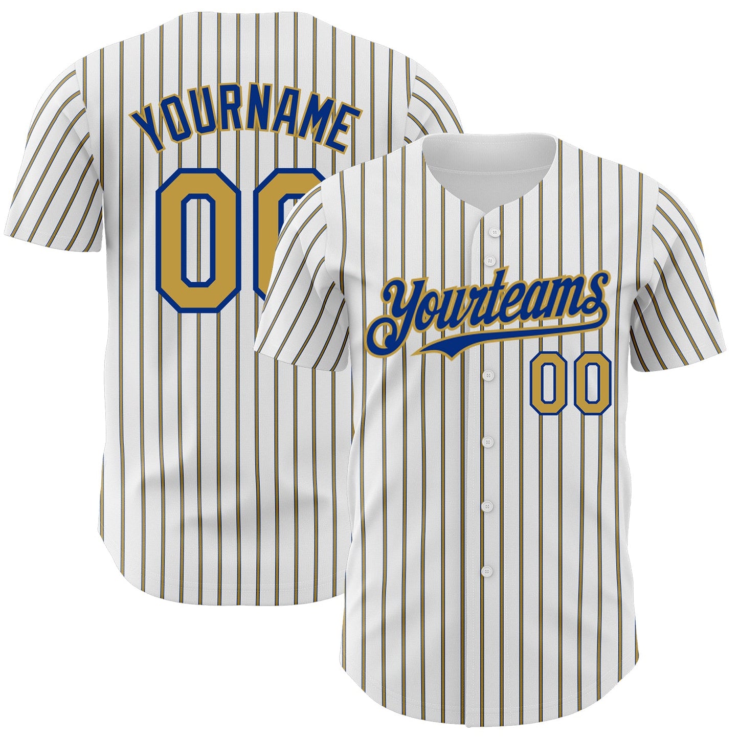 Custom White (Royal Old Gold Pinstripe) Old Gold-Royal Authentic Baseball Jersey - Sky-Custom