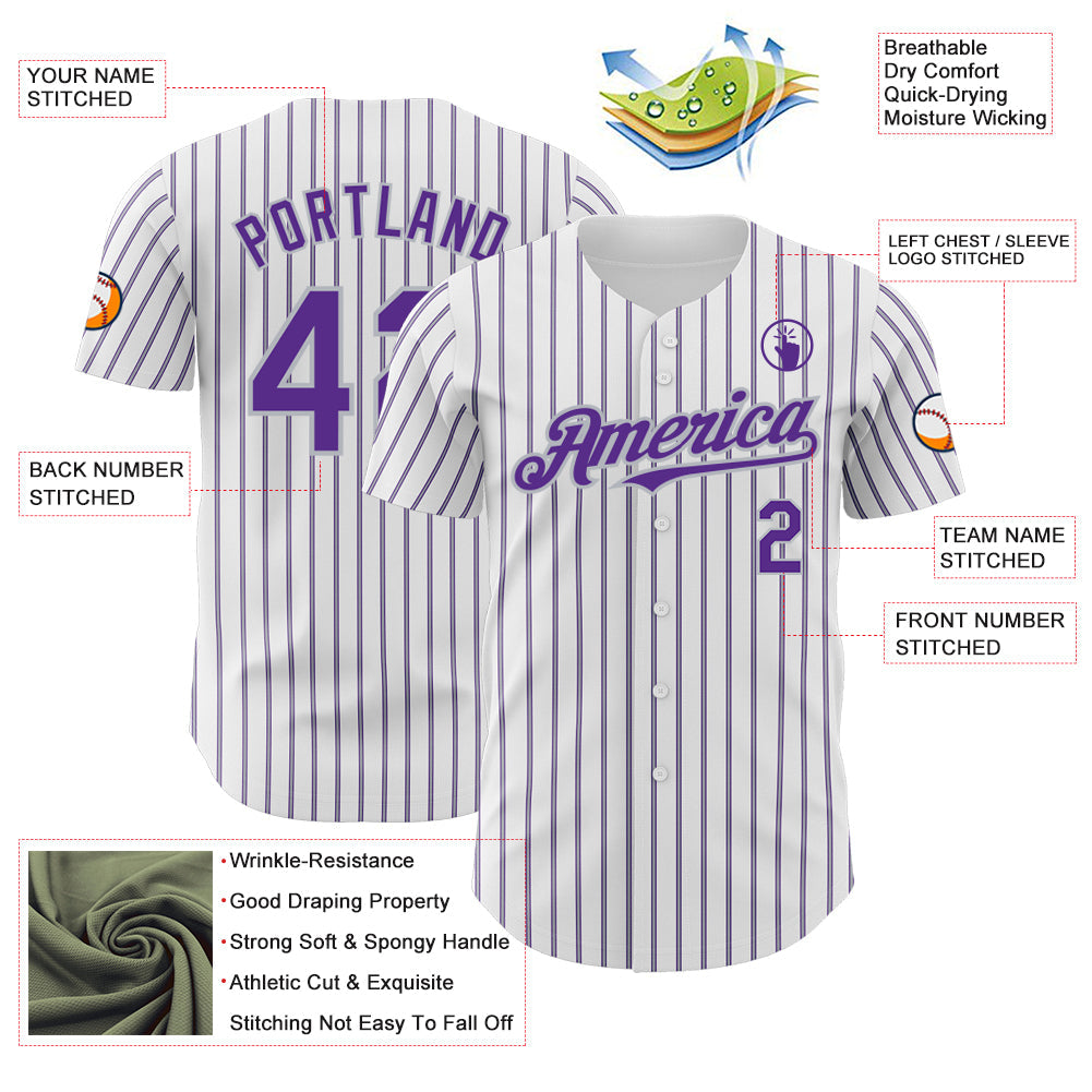 Custom White (Purple Gray Pinstripe) Purple-Gray Authentic Baseball Jersey - Sky-Custom