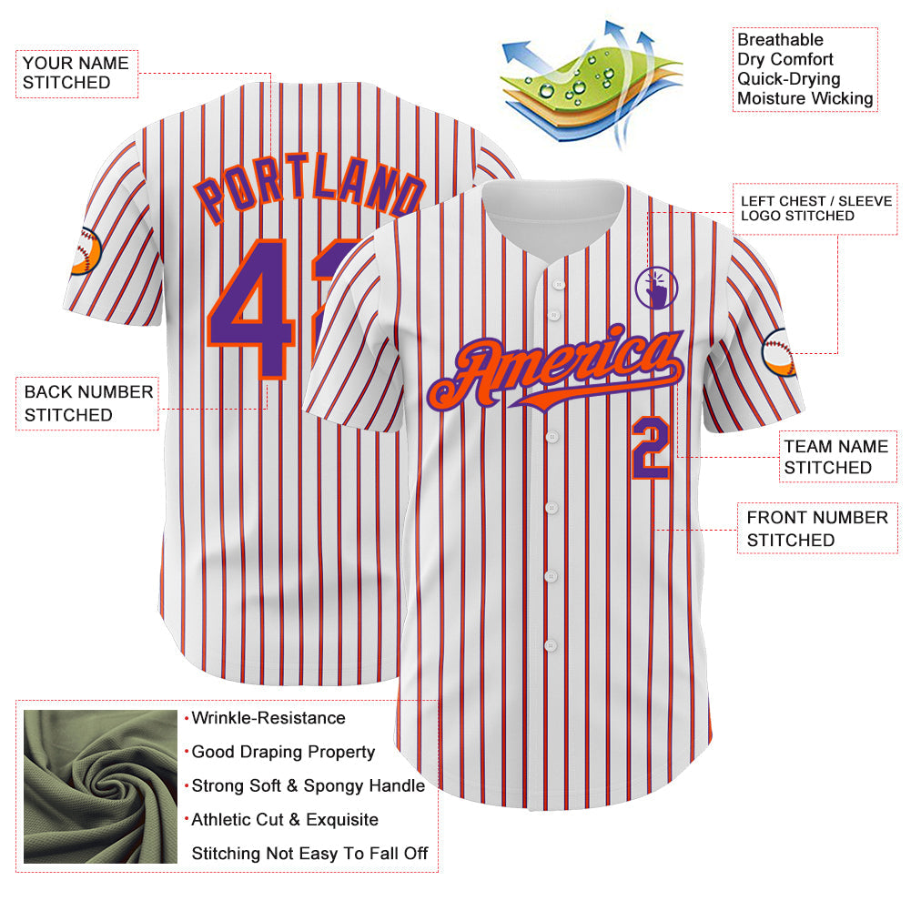 Custom White (Purple Orange Pinstripe) Purple-Orange Authentic Baseball Jersey - Sky-Custom