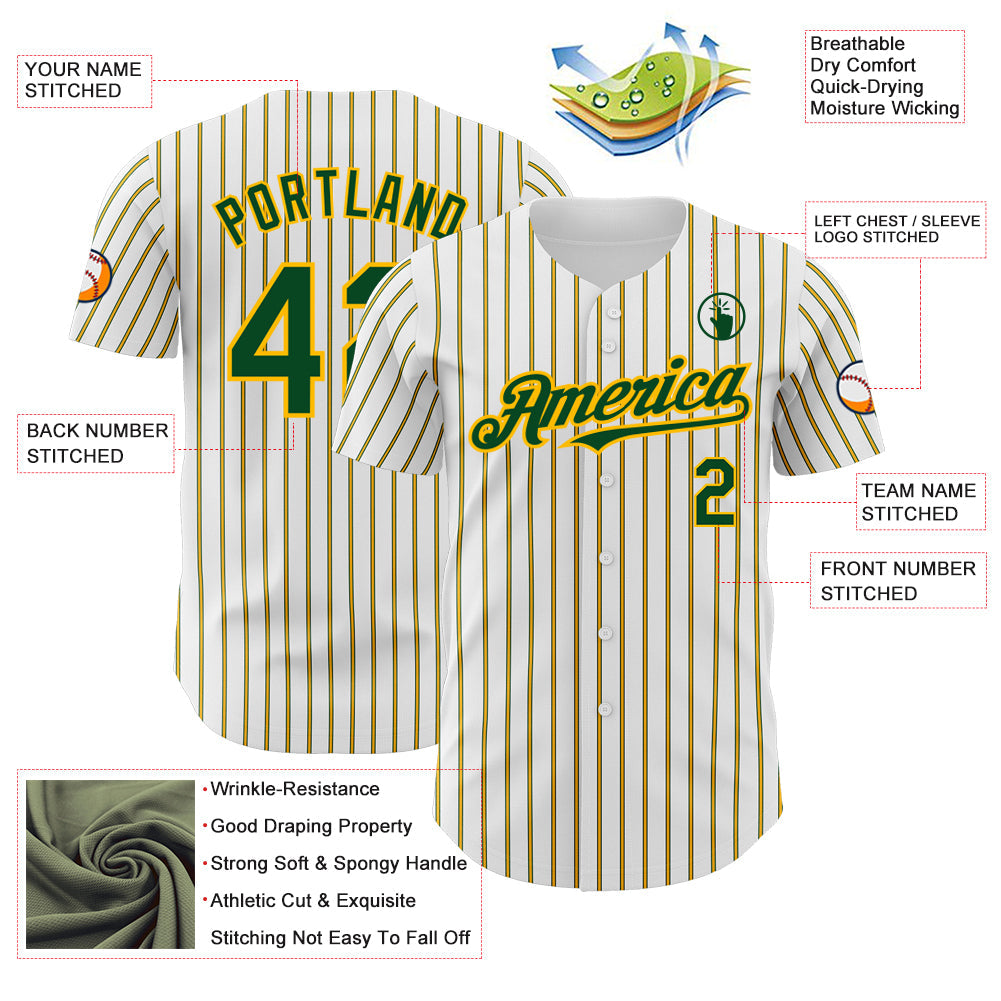 Custom White (Green Gold Pinstripe) Green-Gold Authentic Baseball Jersey - Sky-Custom