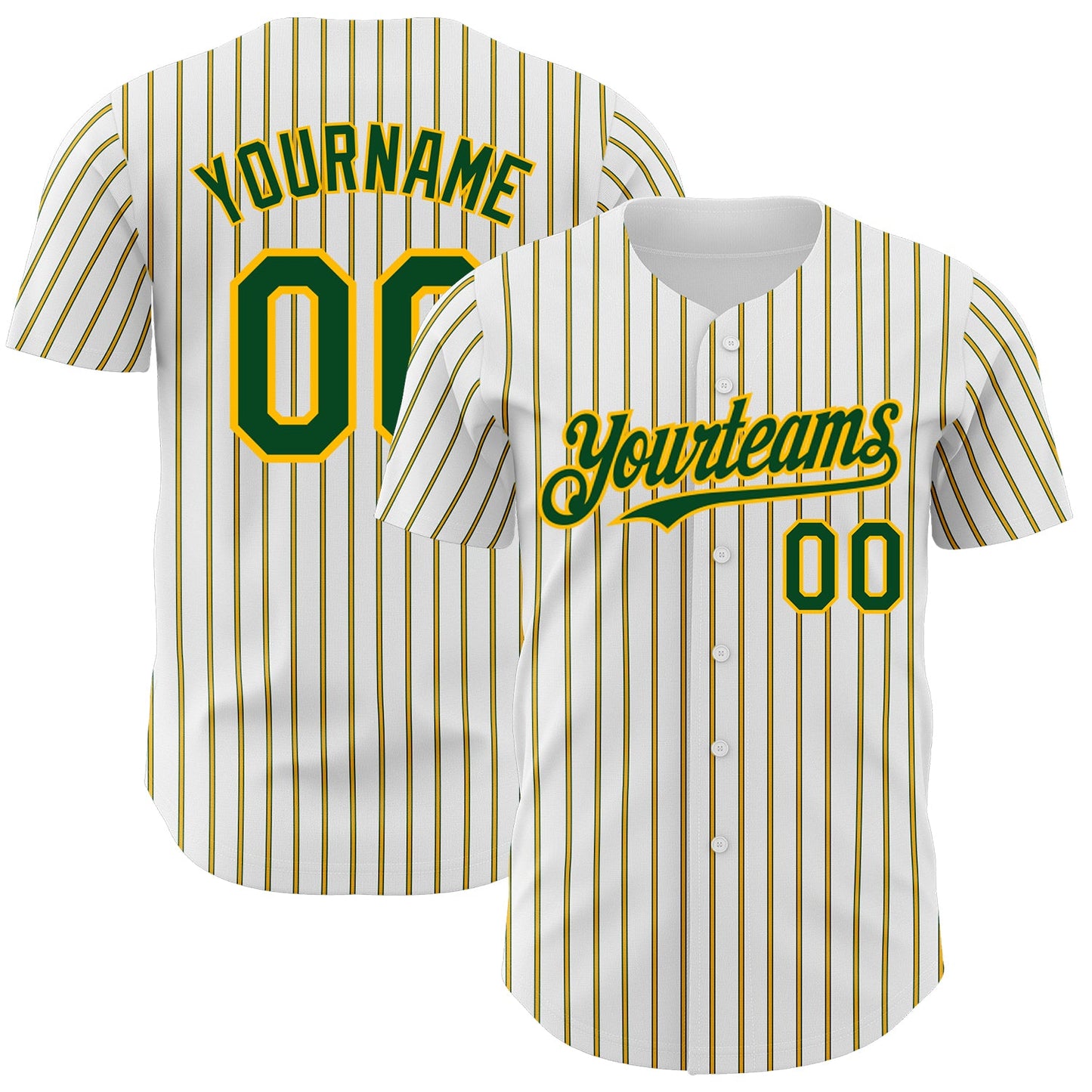 Custom White (Green Gold Pinstripe) Green-Gold Authentic Baseball Jersey - Sky-Custom