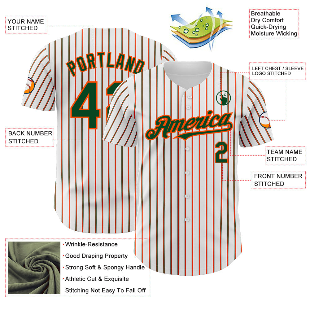 Custom White (Green Orange Pinstripe) Green-Orange Authentic Baseball Jersey - Sky-Custom