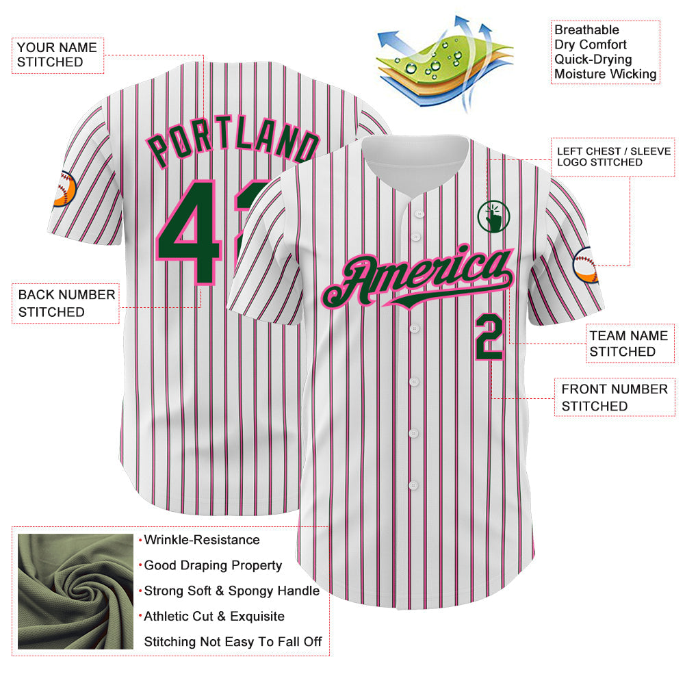 Custom White (Green Pink Pinstripe) Green-Pink Authentic Baseball Jersey - Sky-Custom