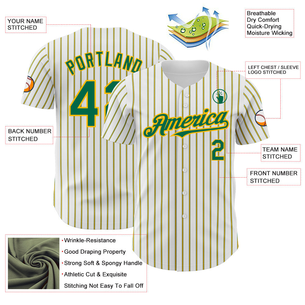 Custom White (Kelly Green Gold Pinstripe) Kelly Green-Gold Authentic Baseball Jersey - Sky-Custom