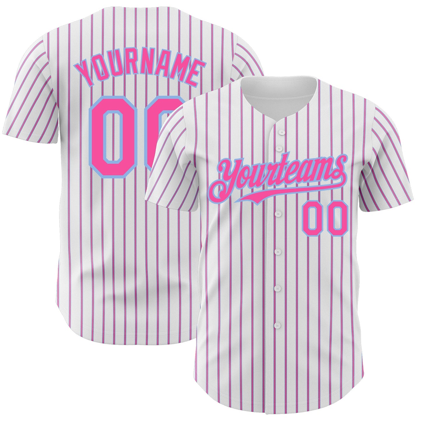 Custom White (Light Blue Pink Pinstripe) Pink-Light Blue Authentic Baseball Jersey - Sky-Custom