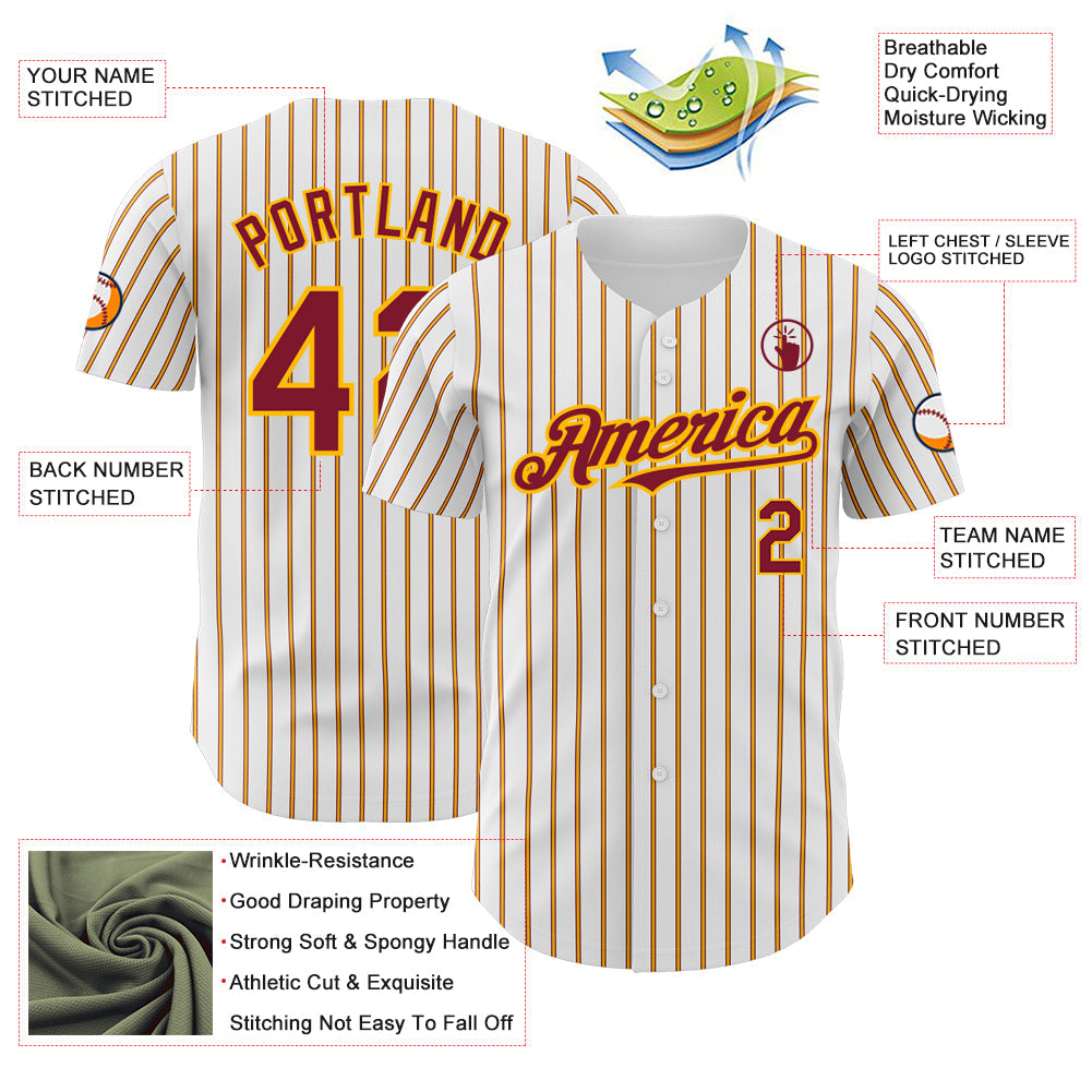 Custom White (Crimson Gold Pinstripe) Crimson-Gold Authentic Baseball Jersey - Sky-Custom