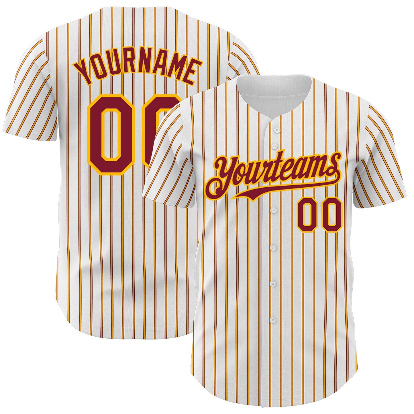 Custom White (Crimson Gold Pinstripe) Crimson-Gold Authentic Baseball Jersey - Sky-Custom