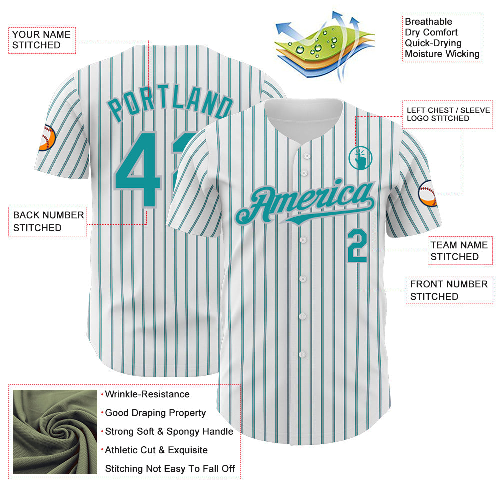 Custom White (Teal Gray Pinstripe) Teal-Gray Authentic Baseball Jersey - Sky-Custom