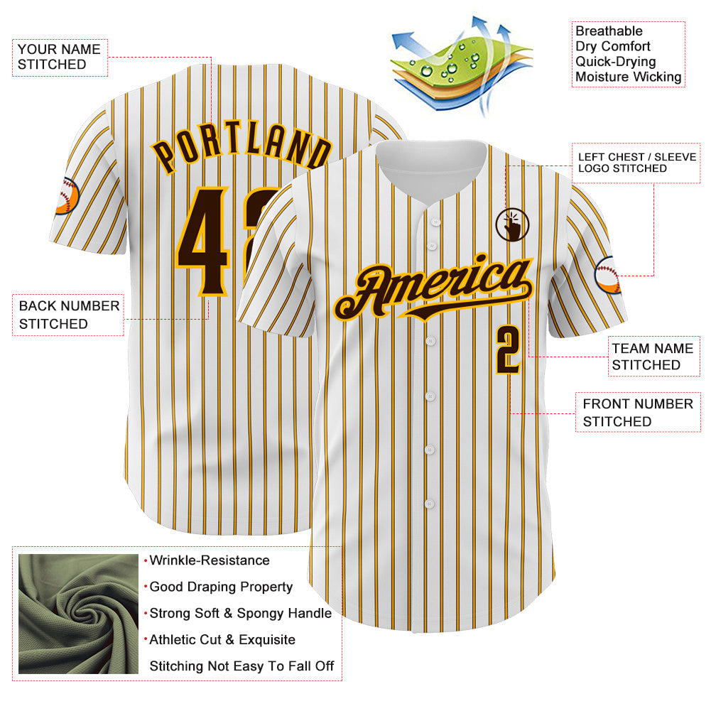 Custom White (Brown Gold Pinstripe) Brown-Gold Authentic Baseball Jersey - Sky-Custom