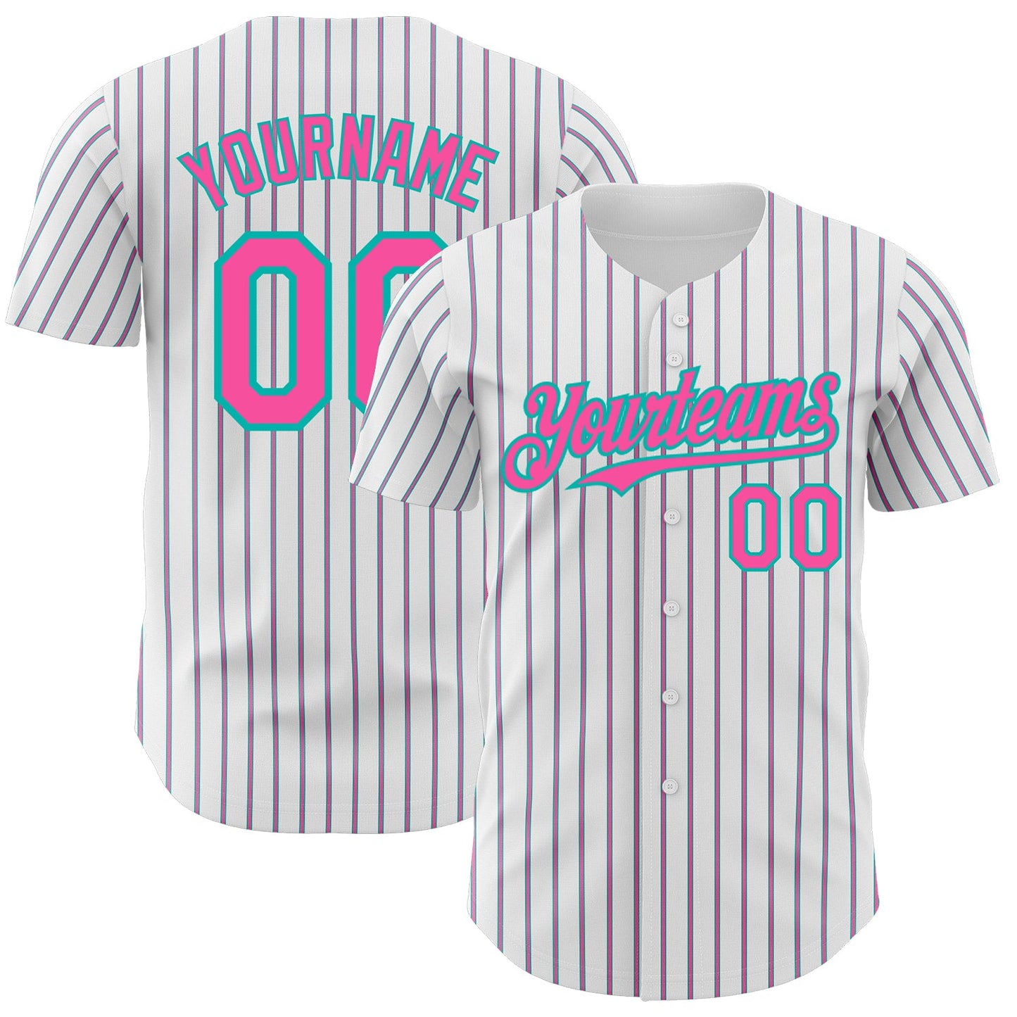 Custom White (Aqua Pink Pinstripe) Pink-Aqua Authentic Baseball Jersey - Sky-Custom