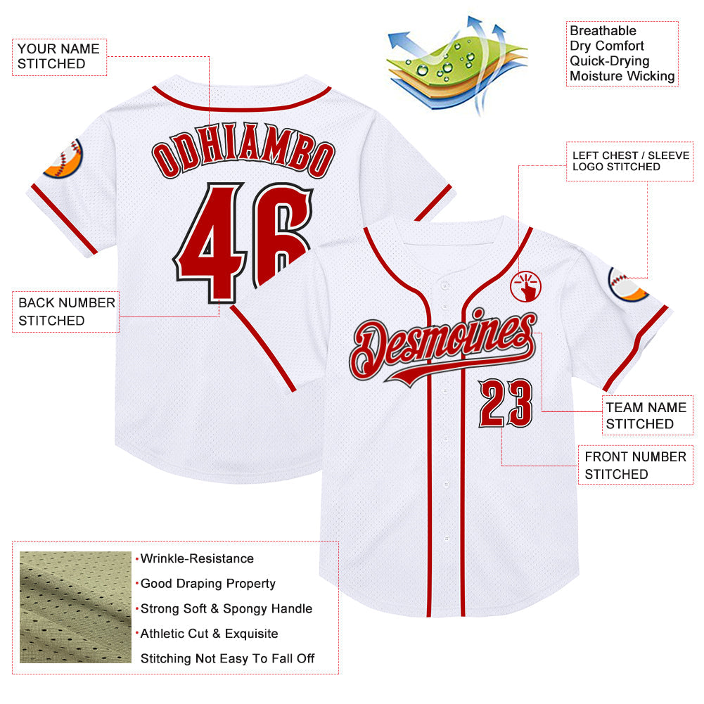 Custom White Red-Black Mesh Authentic Throwback Baseball Jersey - Sky-Custom