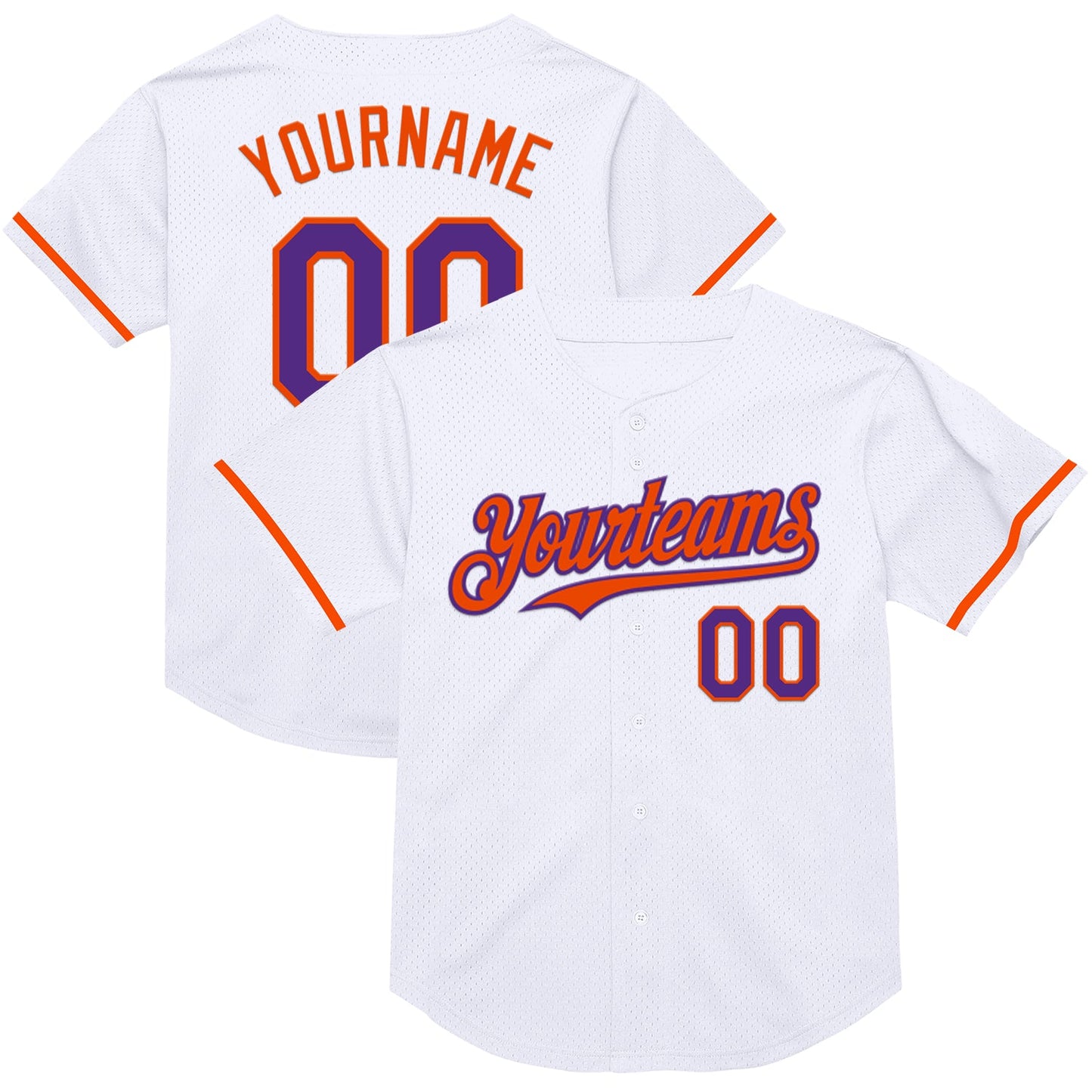 Custom White Purple-Orange Mesh Authentic Throwback Baseball Jersey - Sky-Custom