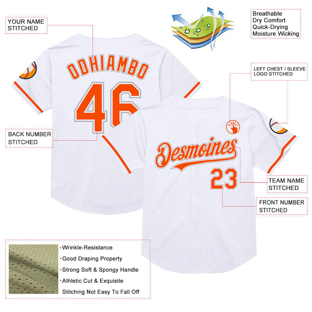 Custom White Orange-Gray Mesh Authentic Throwback Baseball Jersey - Sky-Custom