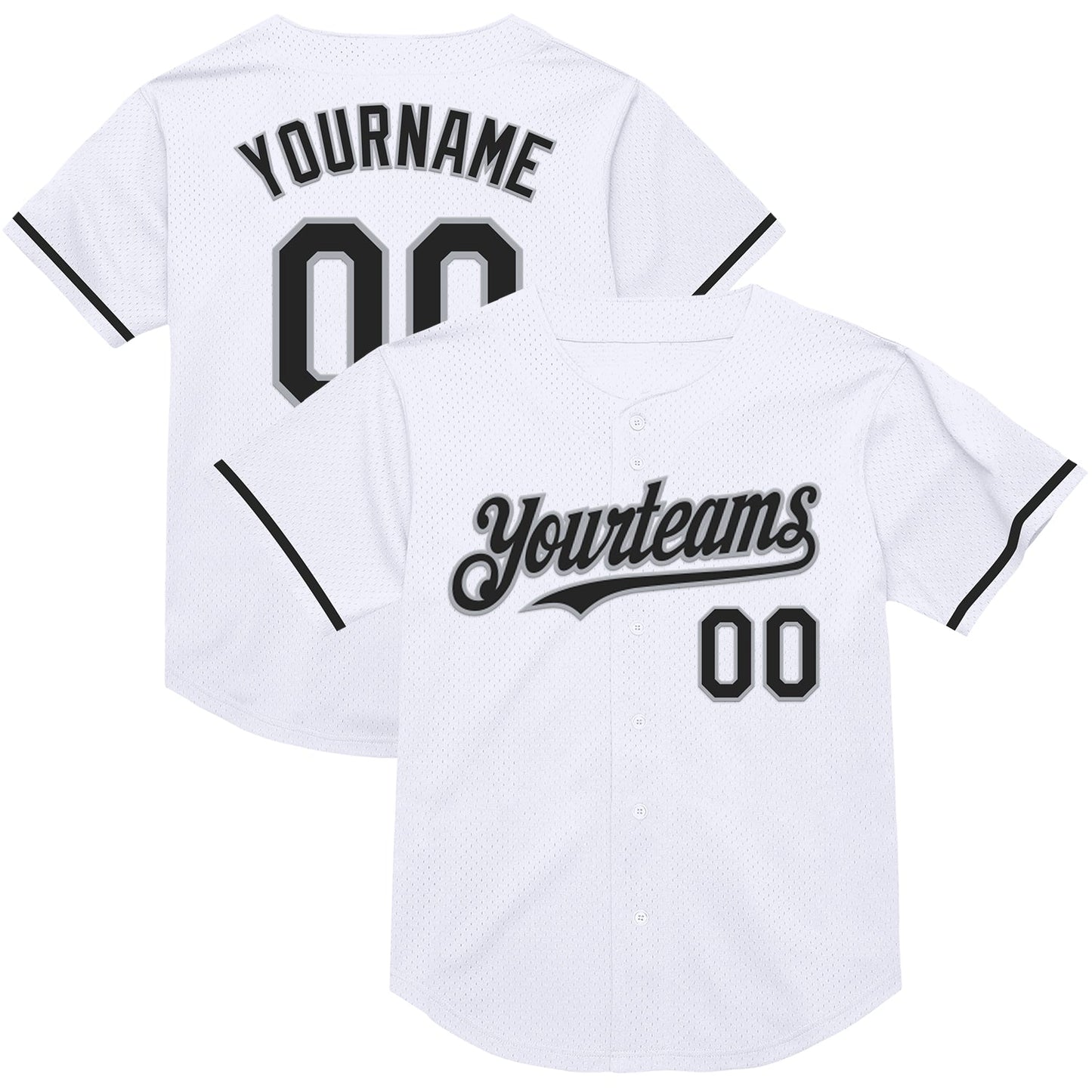 Custom White Black-Gray Mesh Authentic Throwback Baseball Jersey - Sky-Custom