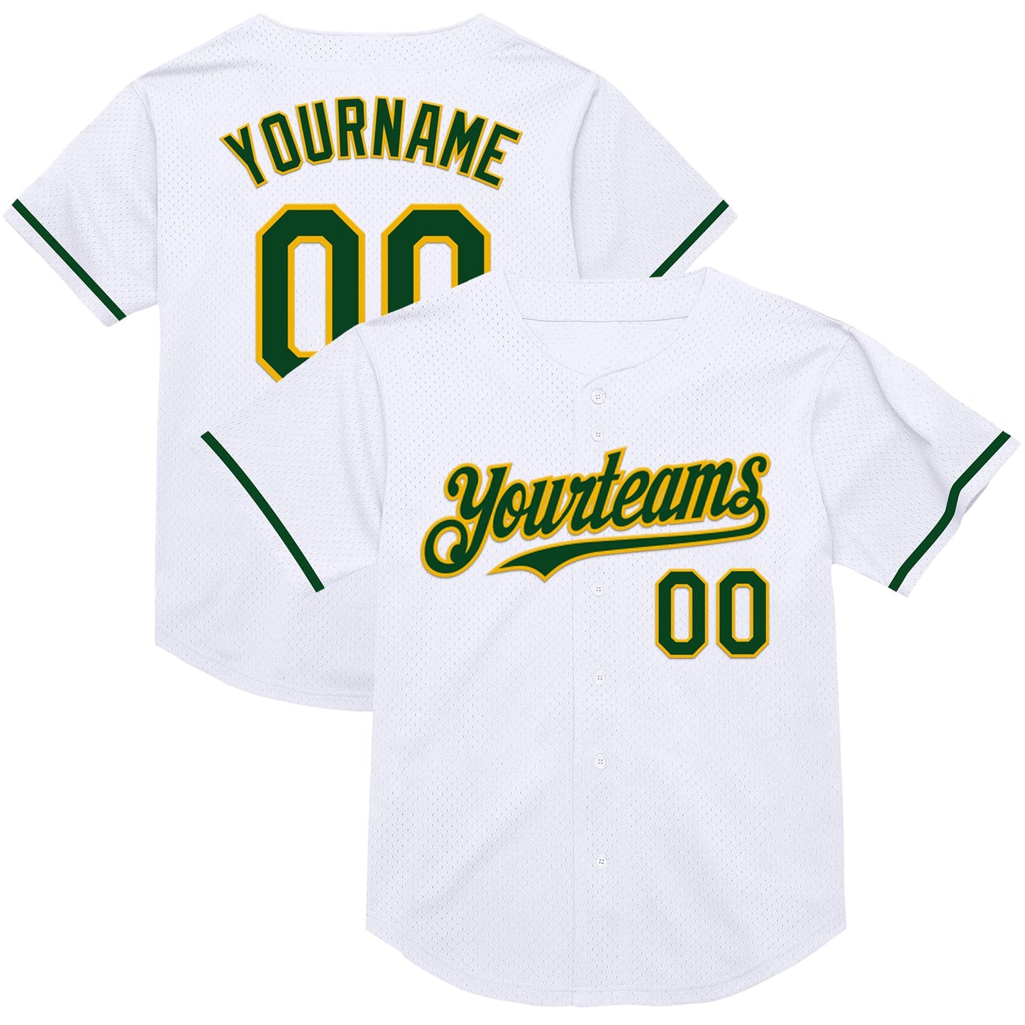 Custom White Green-Gold Mesh Authentic Throwback Baseball Jersey - Sky-Custom