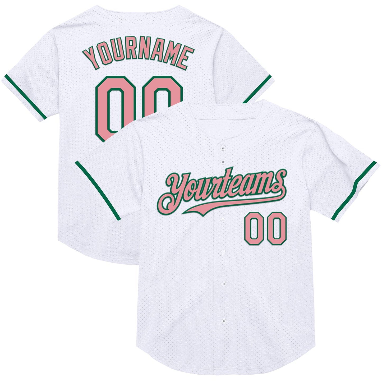 Custom White Medium Pink-Kelly Green Mesh Authentic Throwback Baseball Jersey - Sky-Custom