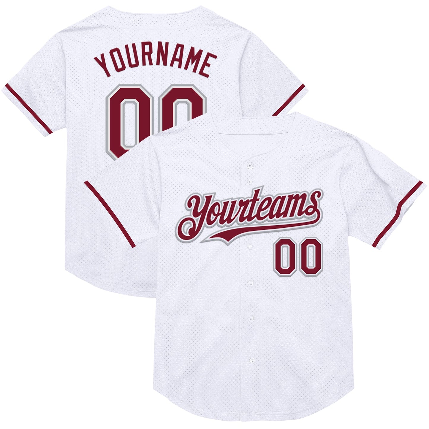 Custom White Crimson-Gray Mesh Authentic Throwback Baseball Jersey - Sky-Custom