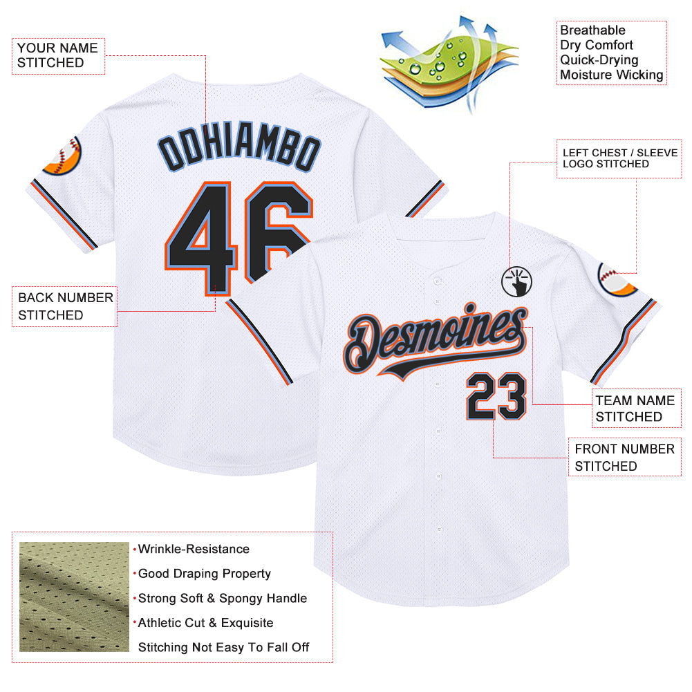 Custom White Black Powder Blue-Orange Mesh Authentic Throwback Baseball Jersey - Sky-Custom