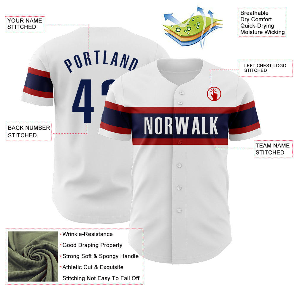 Custom White Navy-Red Authentic Baseball Jersey - Sky-Custom