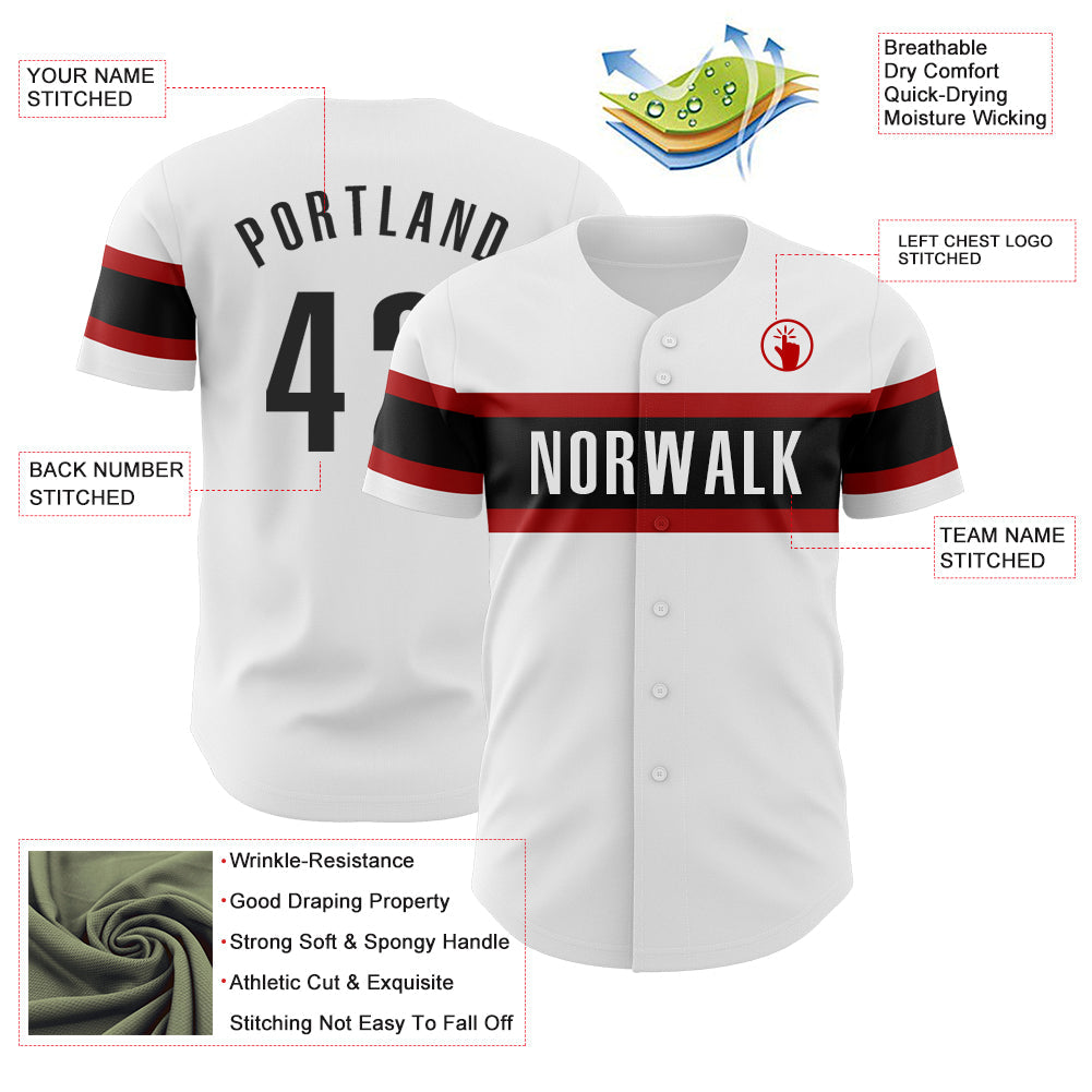 Custom White Black-Red Authentic Baseball Jersey - Sky-Custom