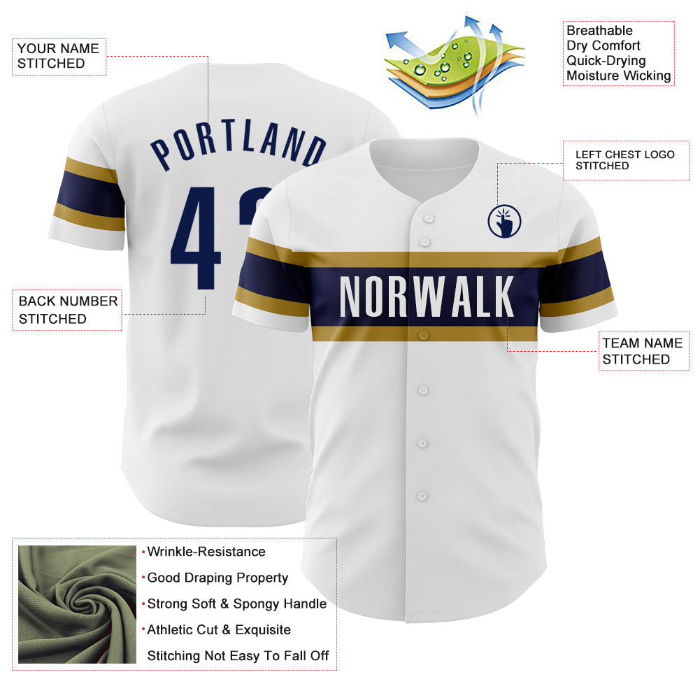 Custom White Navy-Old Gold Authentic Baseball Jersey - Sky-Custom