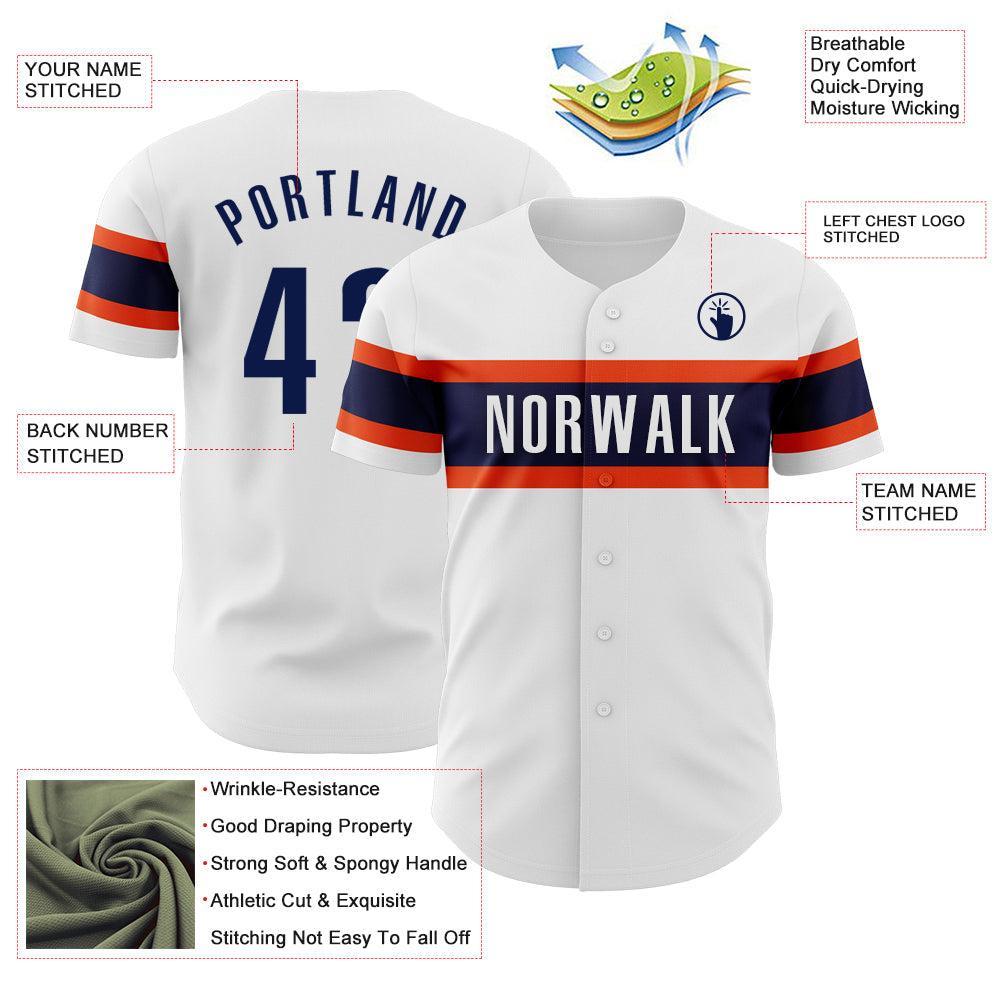 Custom White Navy-Orange Authentic Baseball Jersey - Sky-Custom