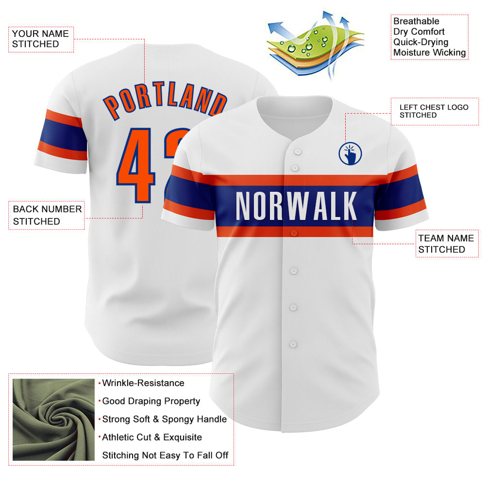 Custom White Orange-Royal Authentic Baseball Jersey - Sky-Custom