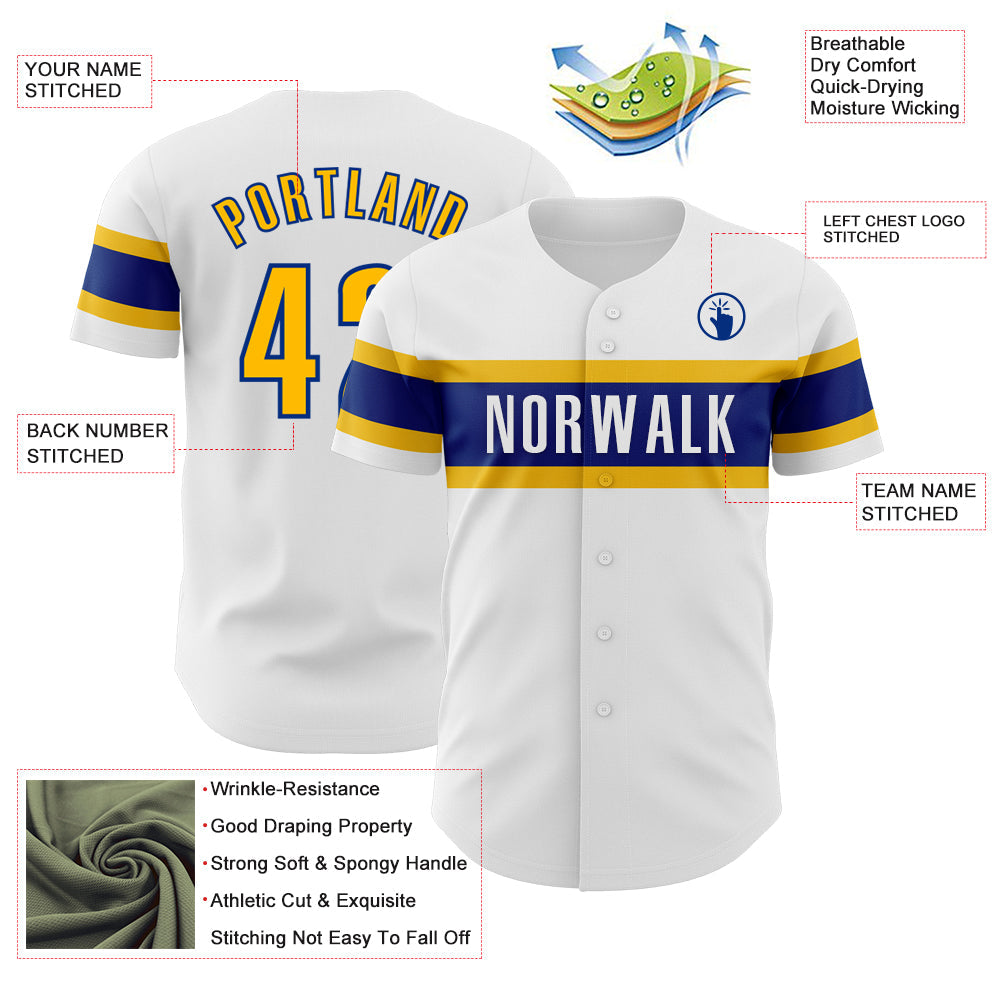 Custom White Yellow-Royal Authentic Baseball Jersey - Sky-Custom