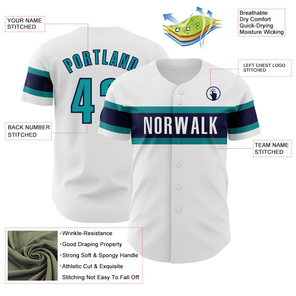 Custom White Teal-Navy Authentic Baseball Jersey - Sky-Custom