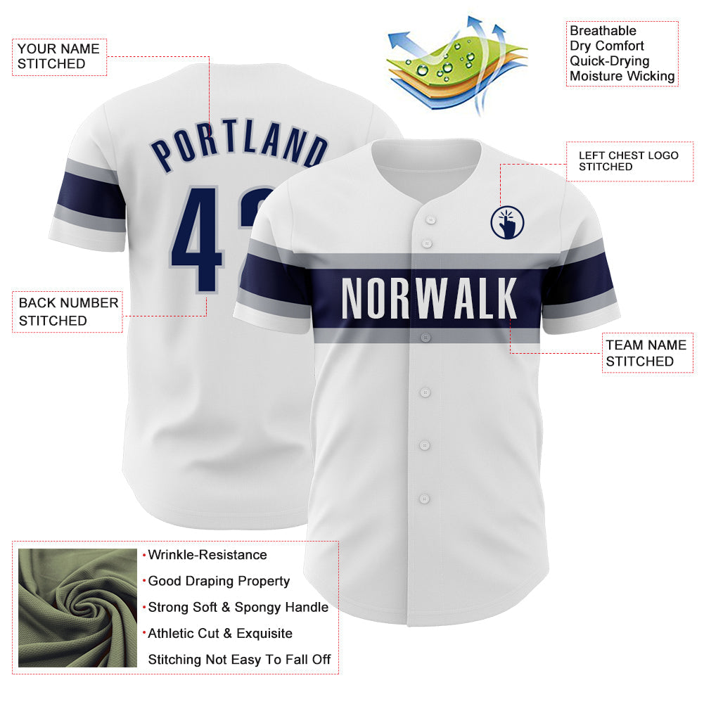 Custom White Navy-Gray Authentic Baseball Jersey - Sky-Custom