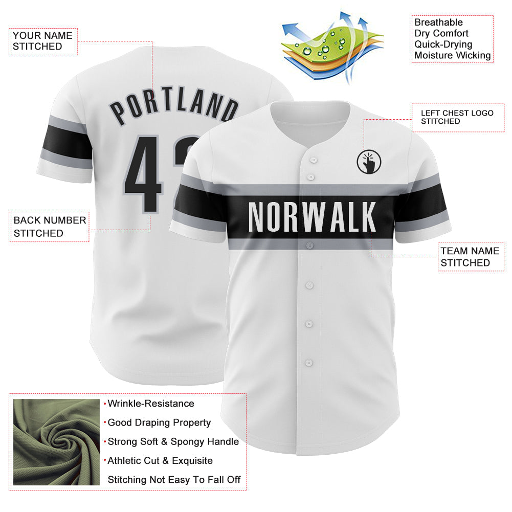 Custom White Black-Gray Authentic Baseball Jersey - Sky-Custom