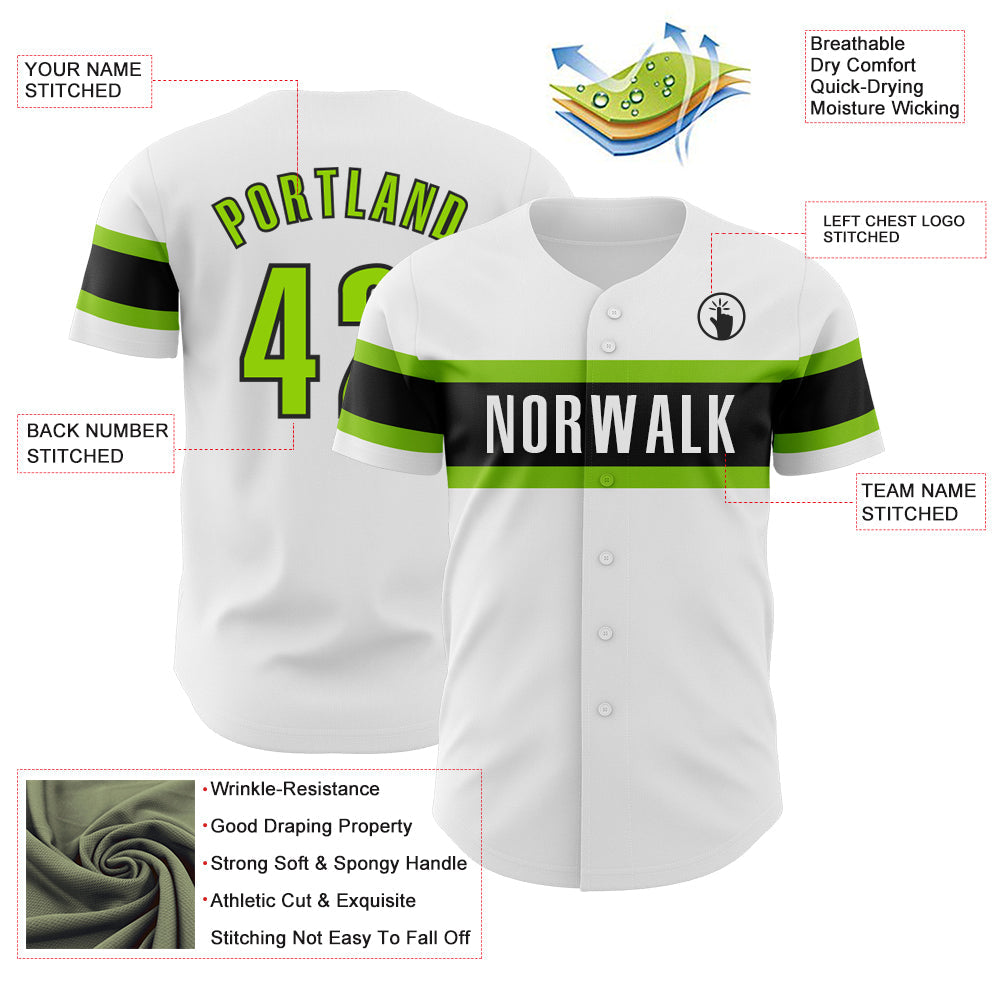 Custom White Neon Green-Black Authentic Baseball Jersey - Sky-Custom