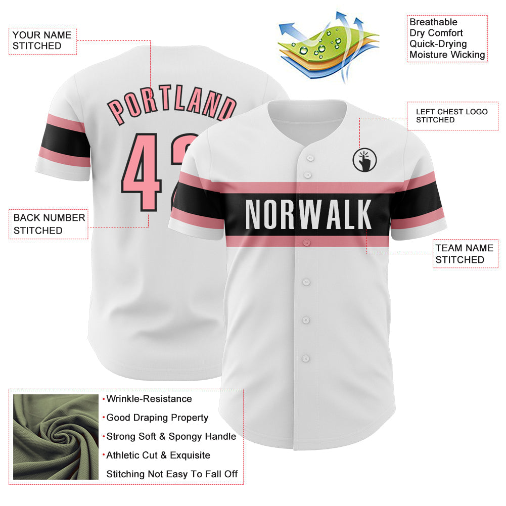 Custom White Medium Pink-Black Authentic Baseball Jersey - Sky-Custom
