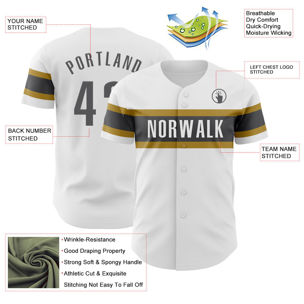 Custom White Steel Gray-Old Gold Authentic Baseball Jersey - Sky-Custom