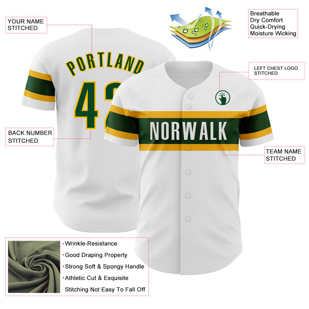 Custom White Green-Gold Authentic Baseball Jersey - Sky-Custom