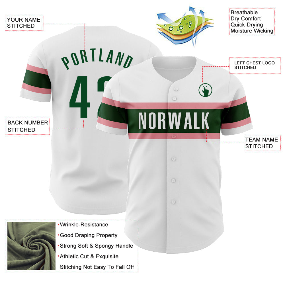 Custom White Green-Medium Pink Authentic Baseball Jersey - Sky-Custom