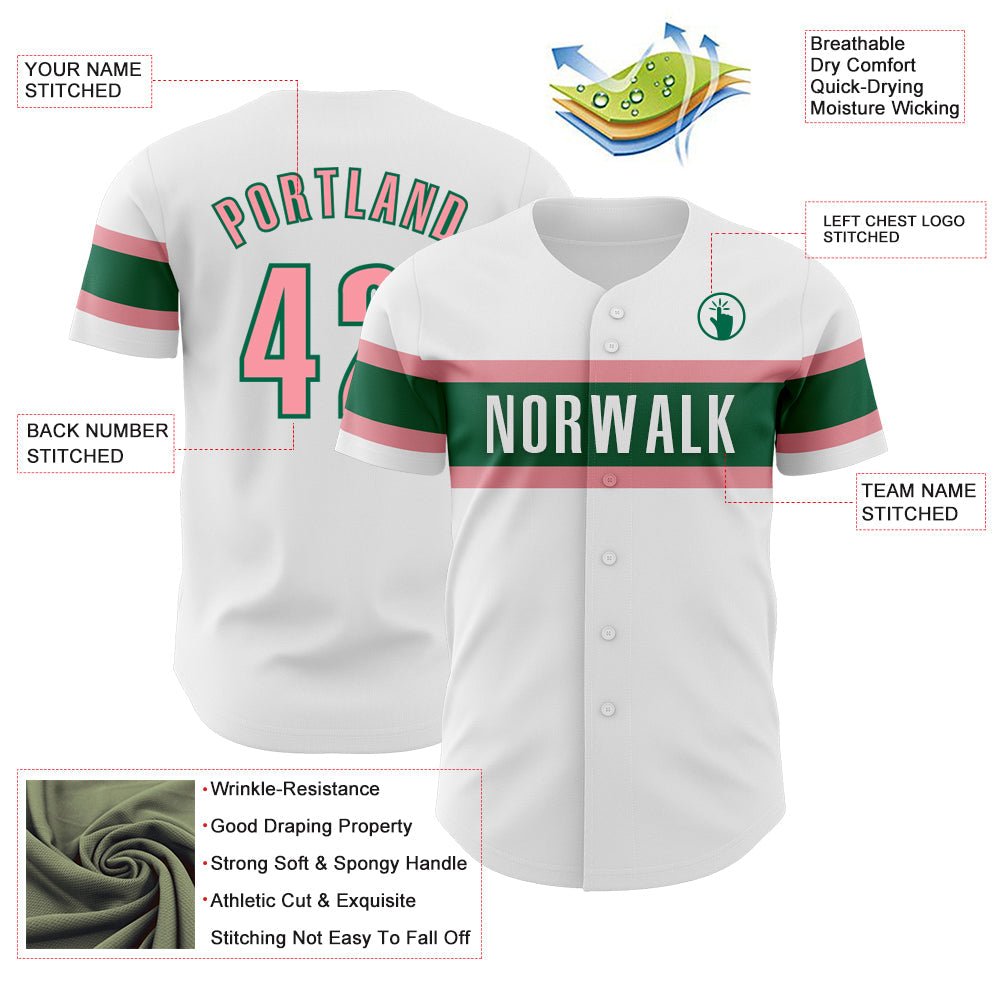 Custom White Medium Pink-Kelly Green Authentic Baseball Jersey - Sky-Custom