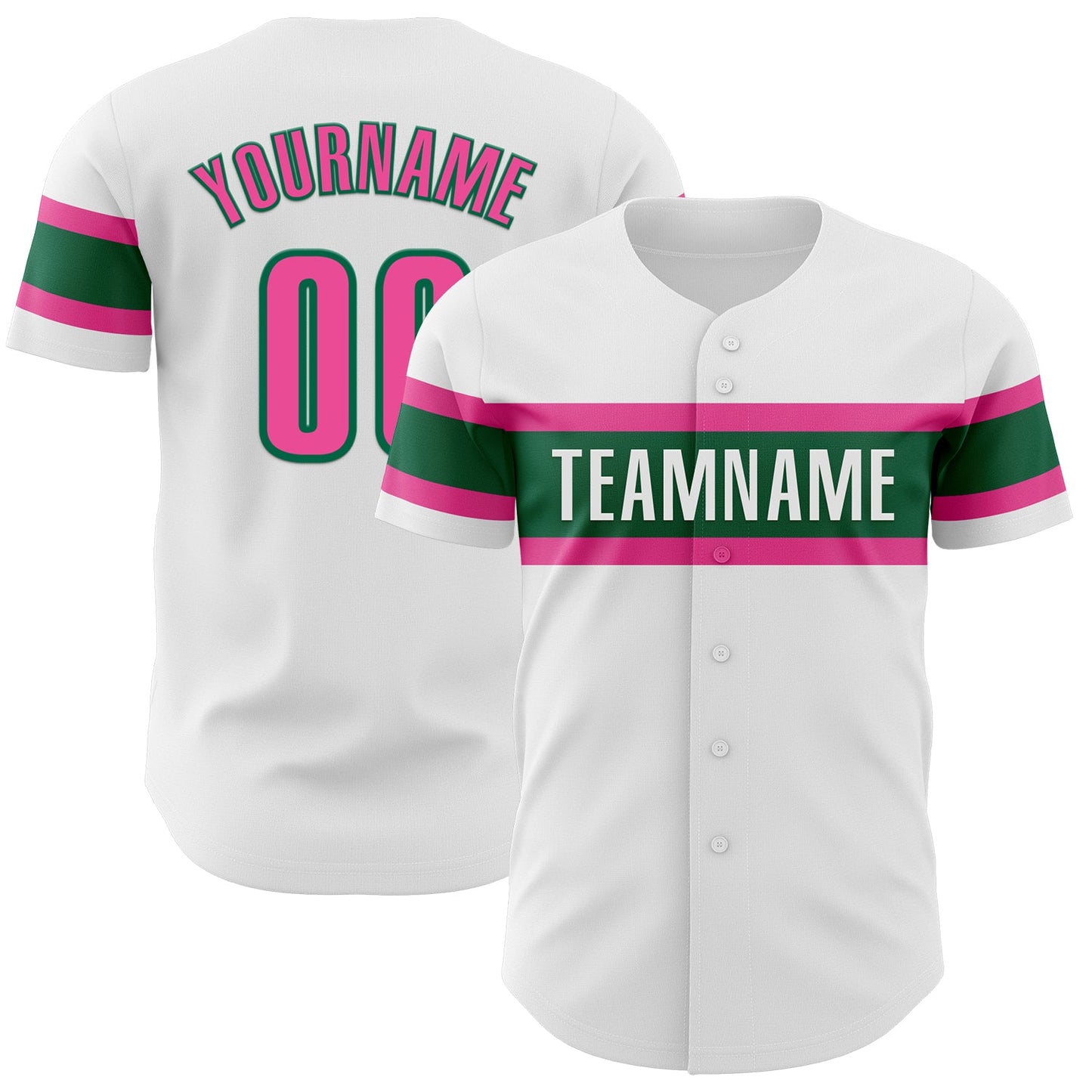 Custom White Pink-Kelly Green Authentic Baseball Jersey - Sky-Custom