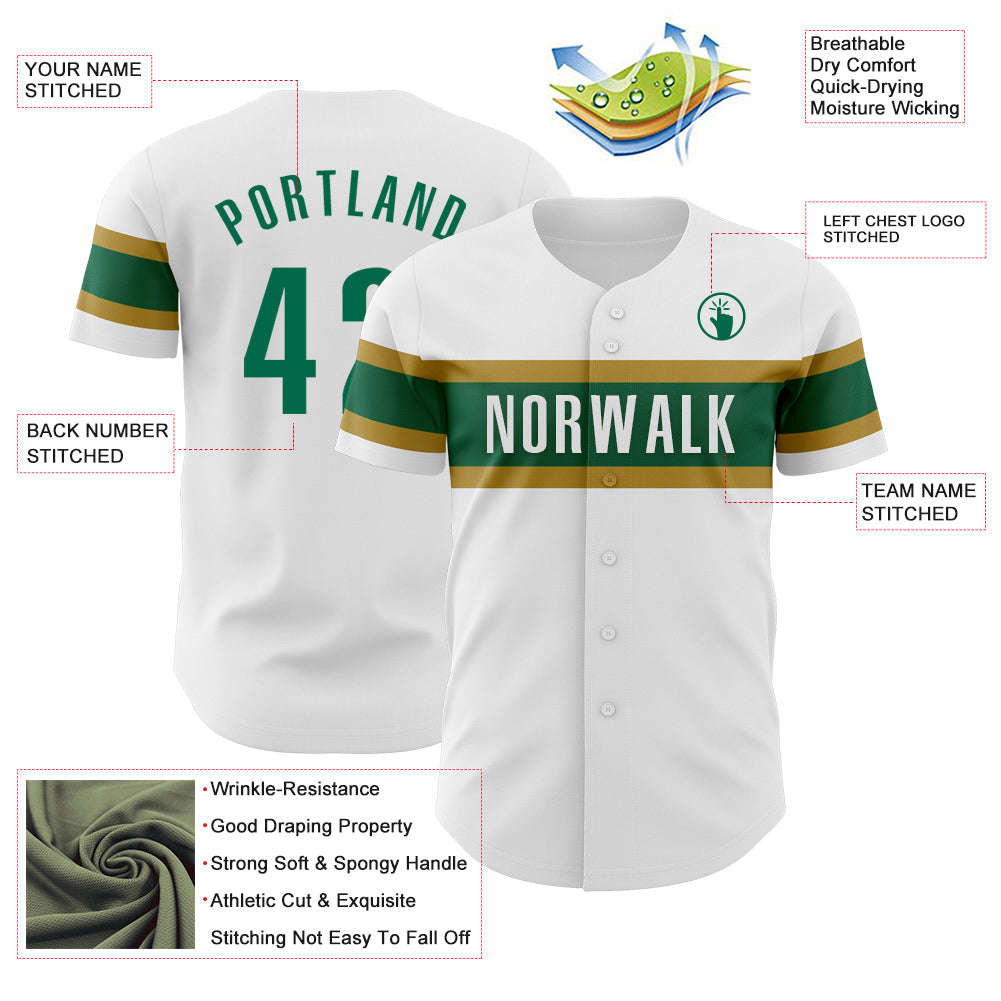 Custom White Kelly Green-Old Gold Authentic Baseball Jersey - Sky-Custom