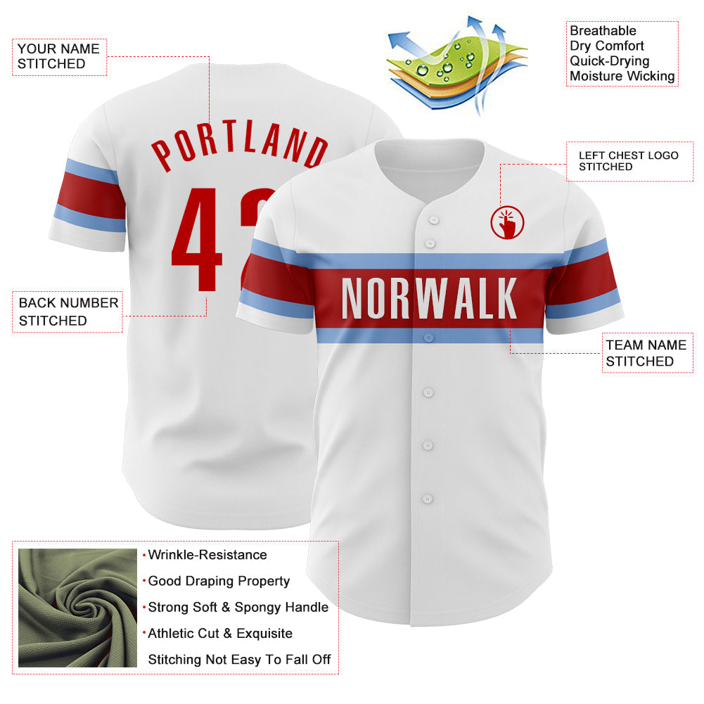 Custom White Red-Light Blue Authentic Baseball Jersey - Sky-Custom