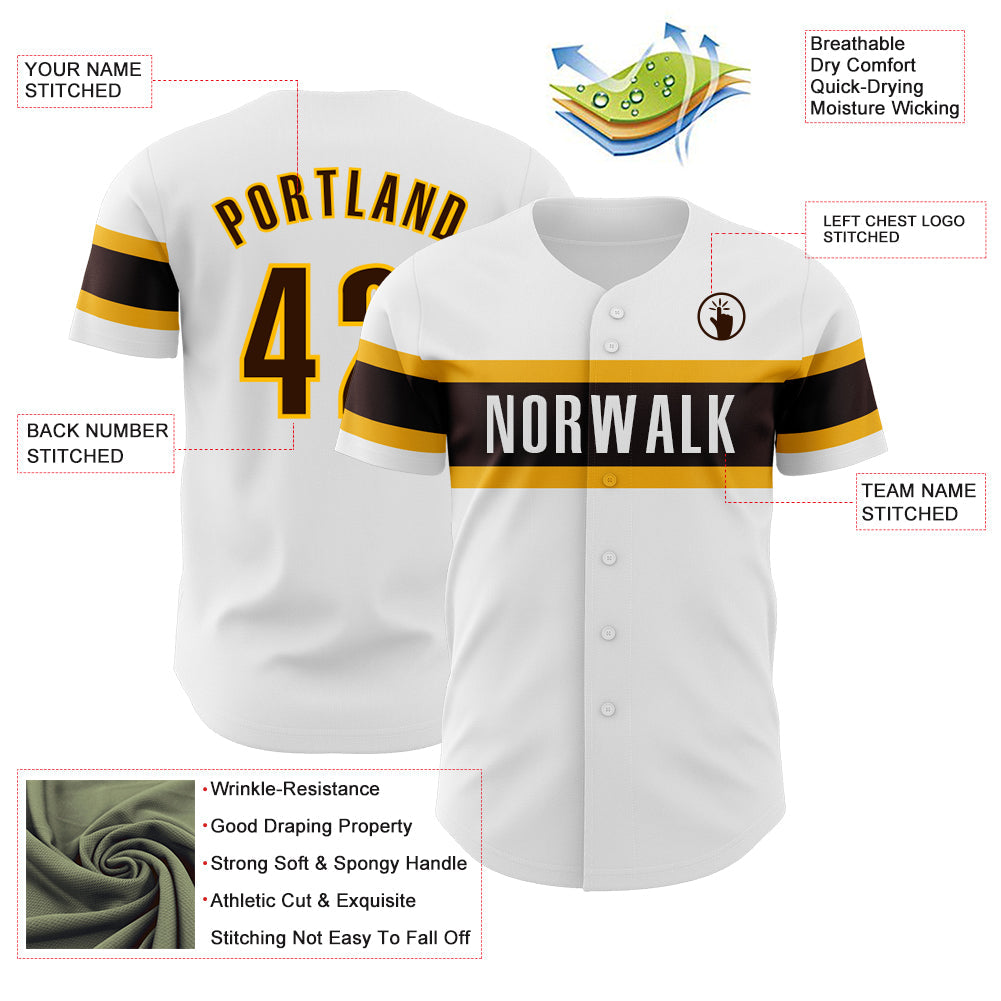 Custom White Brown-Gold Authentic Baseball Jersey - Sky-Custom
