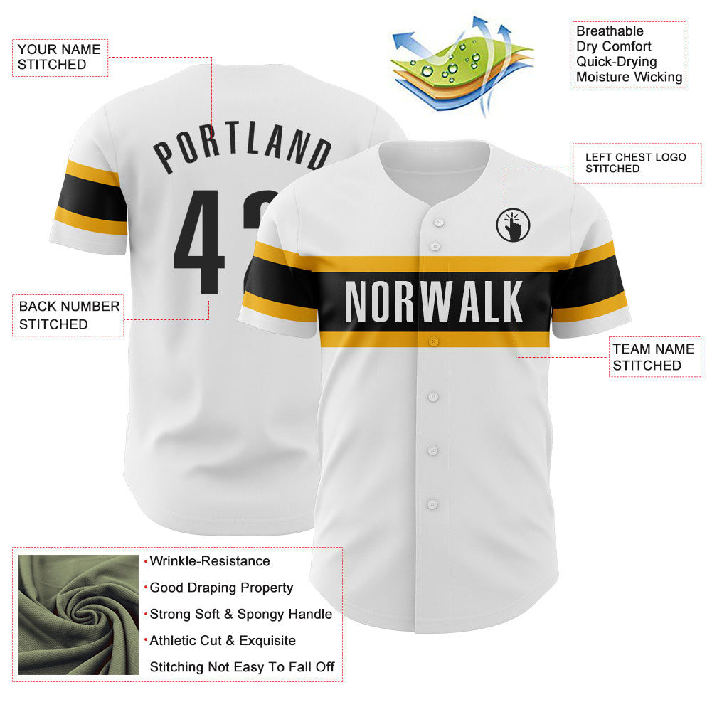 Custom White Black-Gold Authentic Baseball Jersey - Sky-Custom