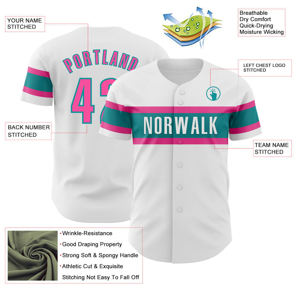 Custom White Pink-Teal Authentic Baseball Jersey - Sky-Custom