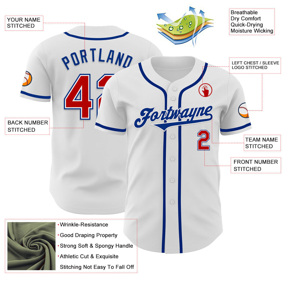 Custom White Red-Royal Authentic Baseball Jersey - Sky-Custom