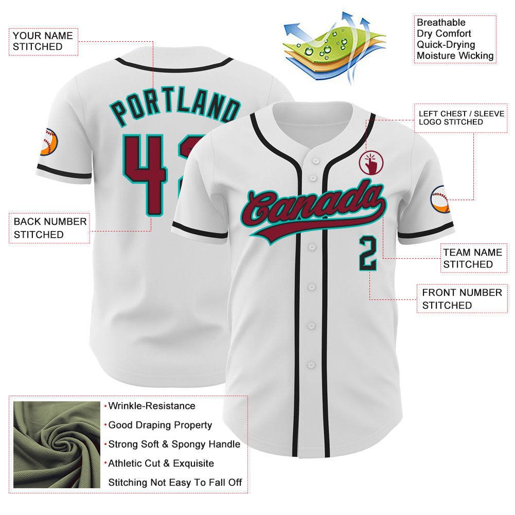Custom White Crimson Black-Aqua Authentic Baseball Jersey - Sky-Custom