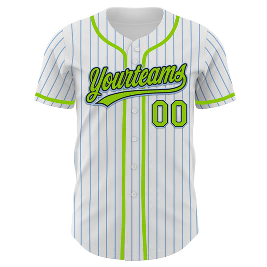 Custom White Light Blue Pinstripe Neon Green-Black Authentic Baseball Jersey - Sky-Custom