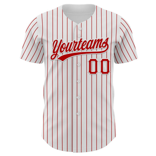 Custom White Red Pinstripe Red Authentic Baseball Jersey - Sky-Custom