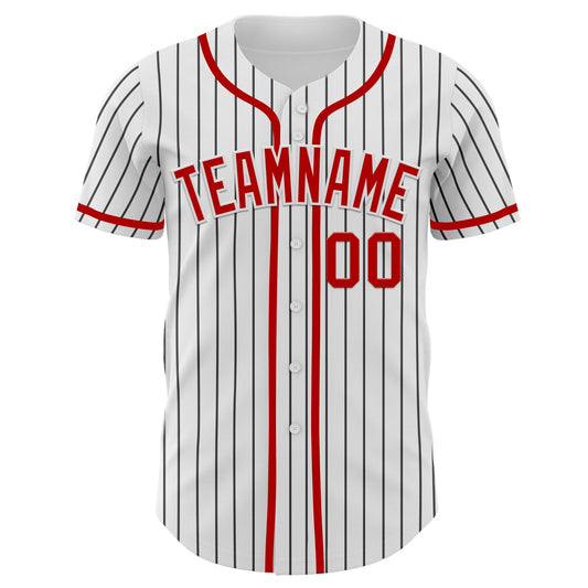 Custom White Black Pinstripe Red Authentic Baseball Jersey - Sky-Custom