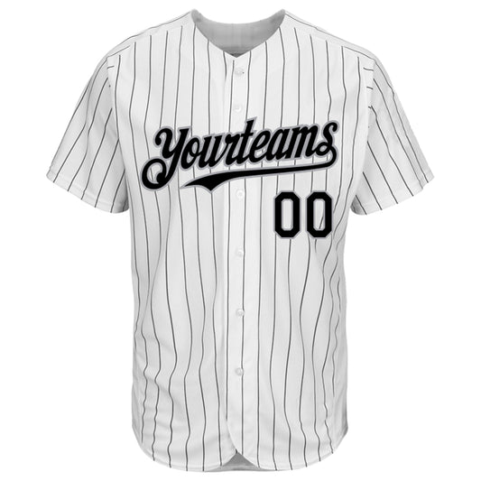 Custom White Black Pinstripe Gray Authentic Baseball Jersey - Sky-Custom